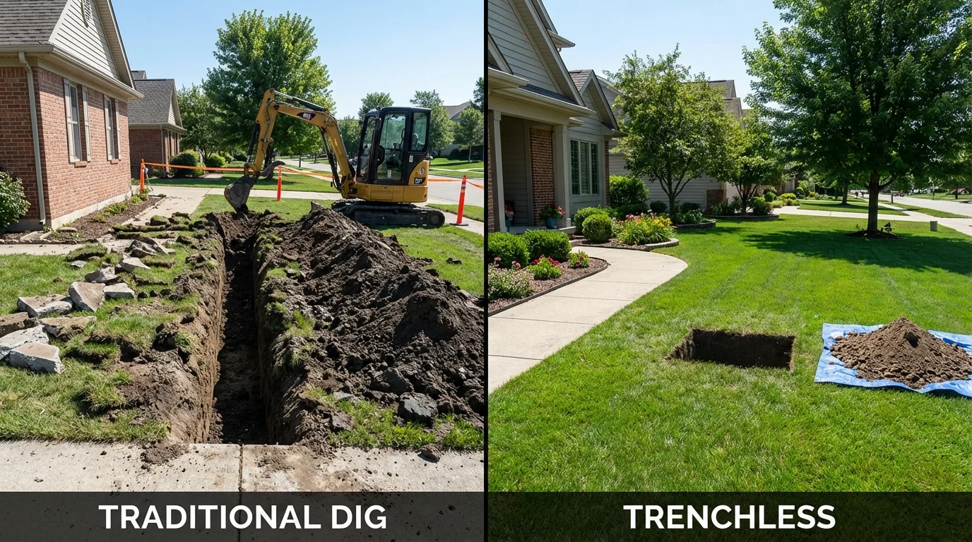Trenchless sewer repair with minimal yard damage versus traditional excavation in Fort Knox, KY